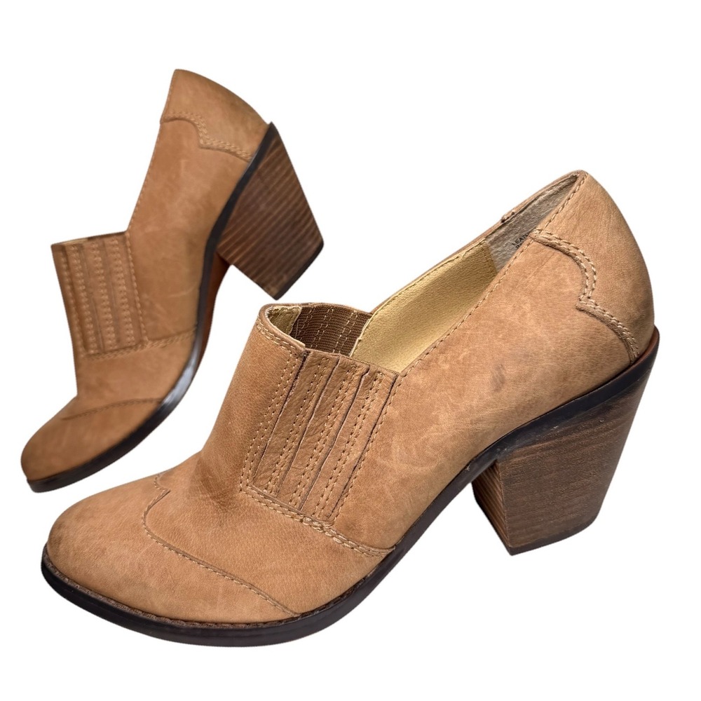 Anthropologie Levity Daisy Mae Leather Western Ankle Booties Tan Womens 9M